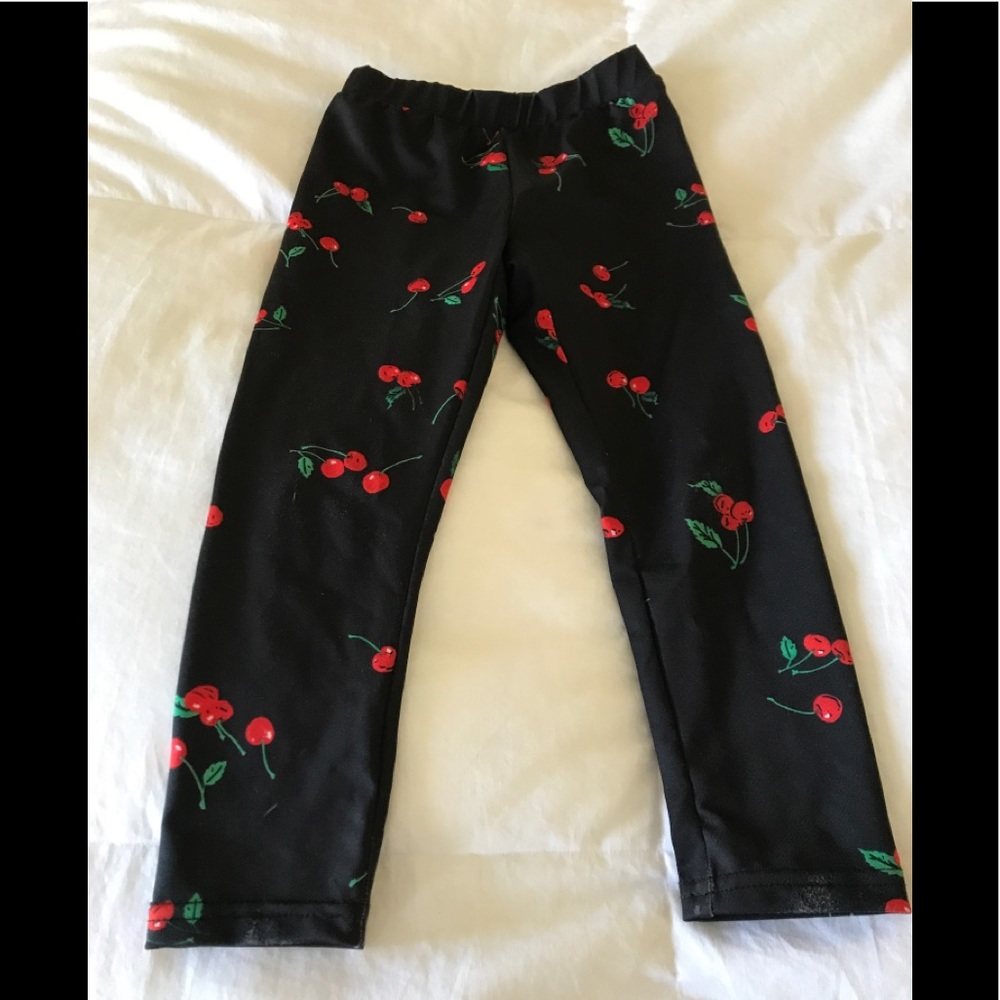 Girls cherry on black leggings